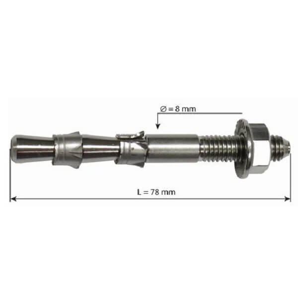 עוגן חץ מפלדת אל-חלד 8ממ באורך 78 ממ עם כתר כפול HANGFIX M8L